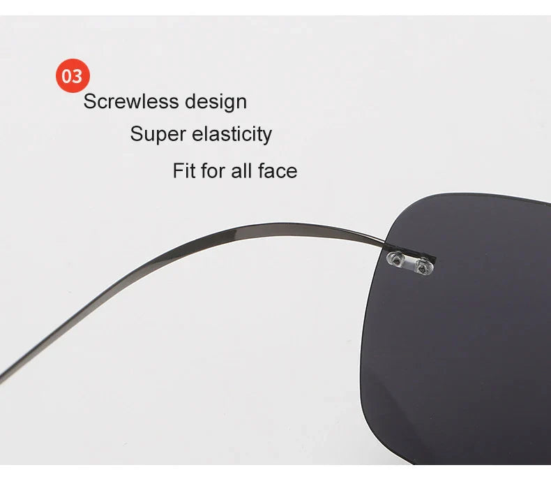 Krasivyy Rimless Square Polarized Sunglasses – Ultralight Pure Titanium, Brand Design for Men, Driving Sun Glasses, Oculos De Sol