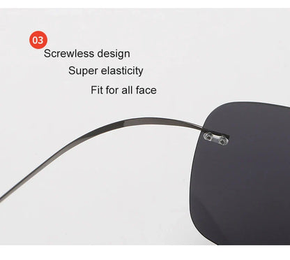 Krasivyy Rimless Square Polarized Sunglasses – Ultralight Pure Titanium, Brand Design for Men, Driving Sun Glasses, Oculos De Sol