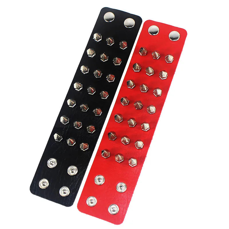90s Punk Style Bracelet – PU Leather with 3 Rows of Spikes & Square Studs, Fashion Bangle for 2024
