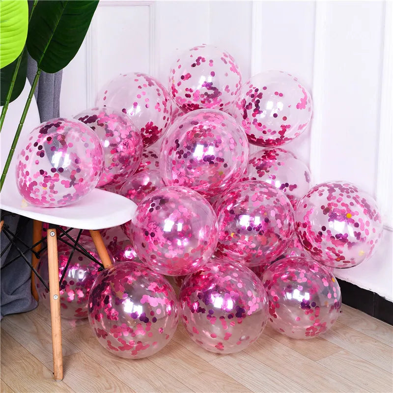 10pcs 12-inch Gold Star Confetti Balloons – Glitter Transparent Latex Party Decorations for Wedding & Birthday