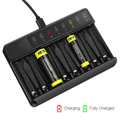 Intelligent LED Smart Battery Charger – 8-Slot NiMH Charger for 1.2V AA/AAA Rechargeable Batteries