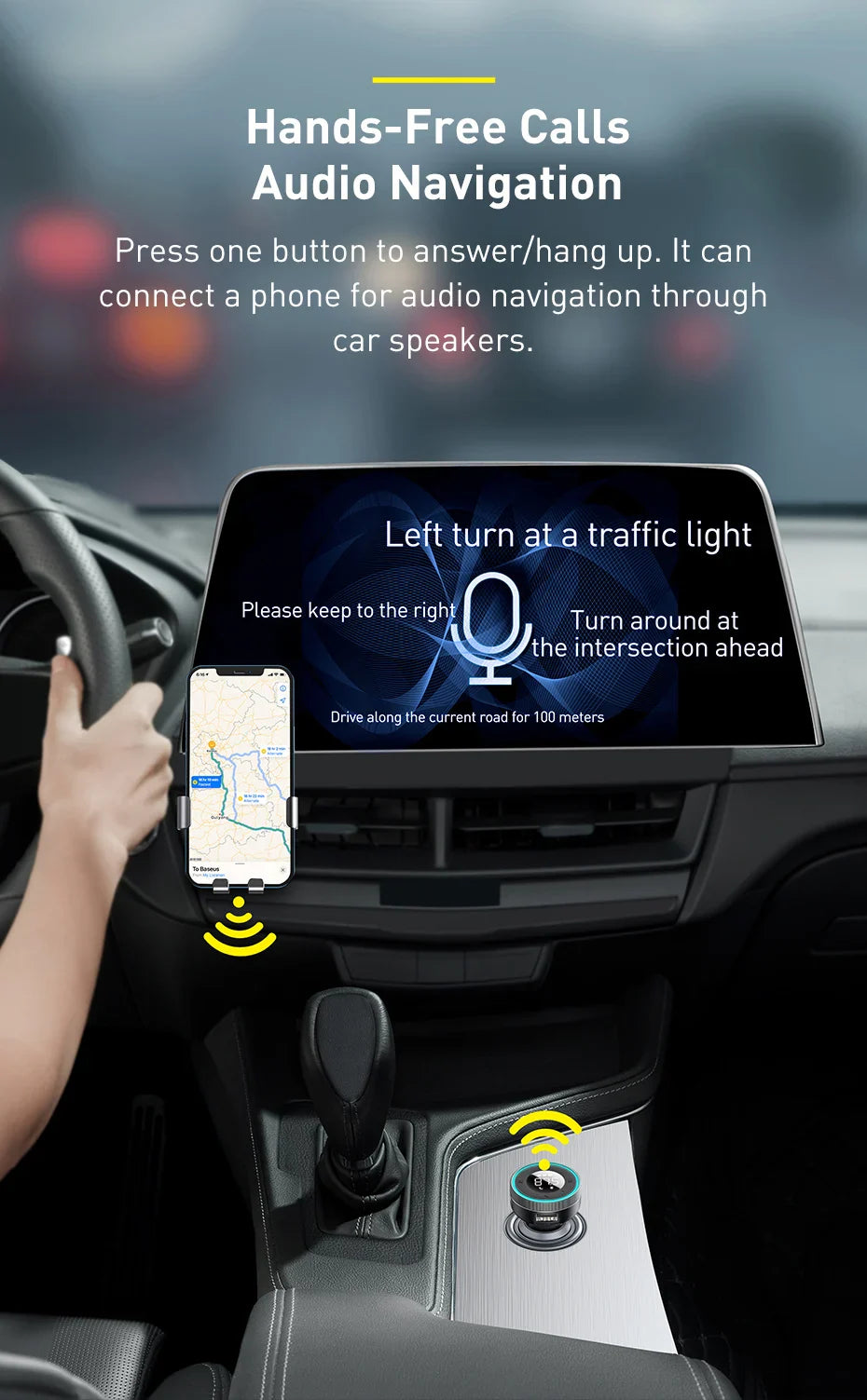 Baseus Bluetooth 5.0 FM Transmitter – Wireless Car Kit with USB Fast Charger, AUX, MP3 Player & Hands-Free Calling