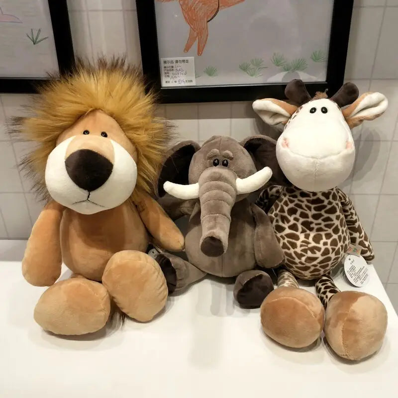 25cm Lifelike Animal Plush Toy - Lion, Tiger, Elephant, Monkey, Leopard, Giraffe & Raccoon Soft Stuffed Doll Gift