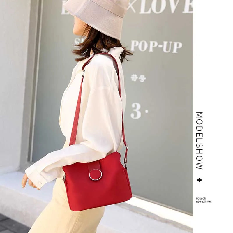 Vintage Waterproof Nylon Shoulder Bag for Women – Simple Crossbody Messenger Bag for Daily Use & Travel
