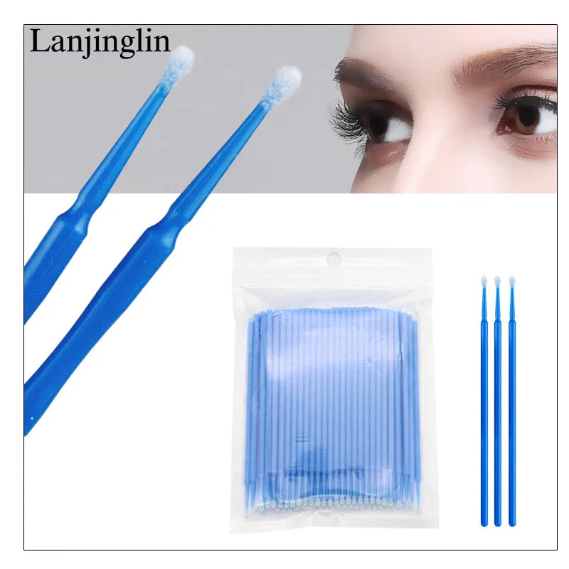 100/200pcs Eyelash Cleaning Brushes — Micro Cotton Swabs & Microbrushes for Lash Extensions, Makeup Removal & Beauty Care