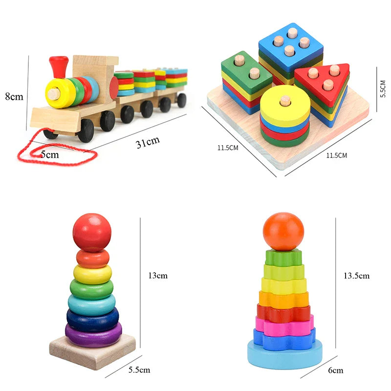 Hot Kids Montessori Wooden Toys – Macaron Blocks Learning Set, Baby Music Rattles & Colorful Educational Blocks