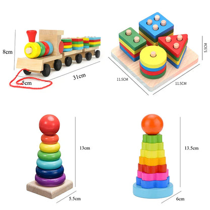 Hot Kids Montessori Wooden Toys – Macaron Blocks Learning Set, Baby Music Rattles & Colorful Educational Blocks