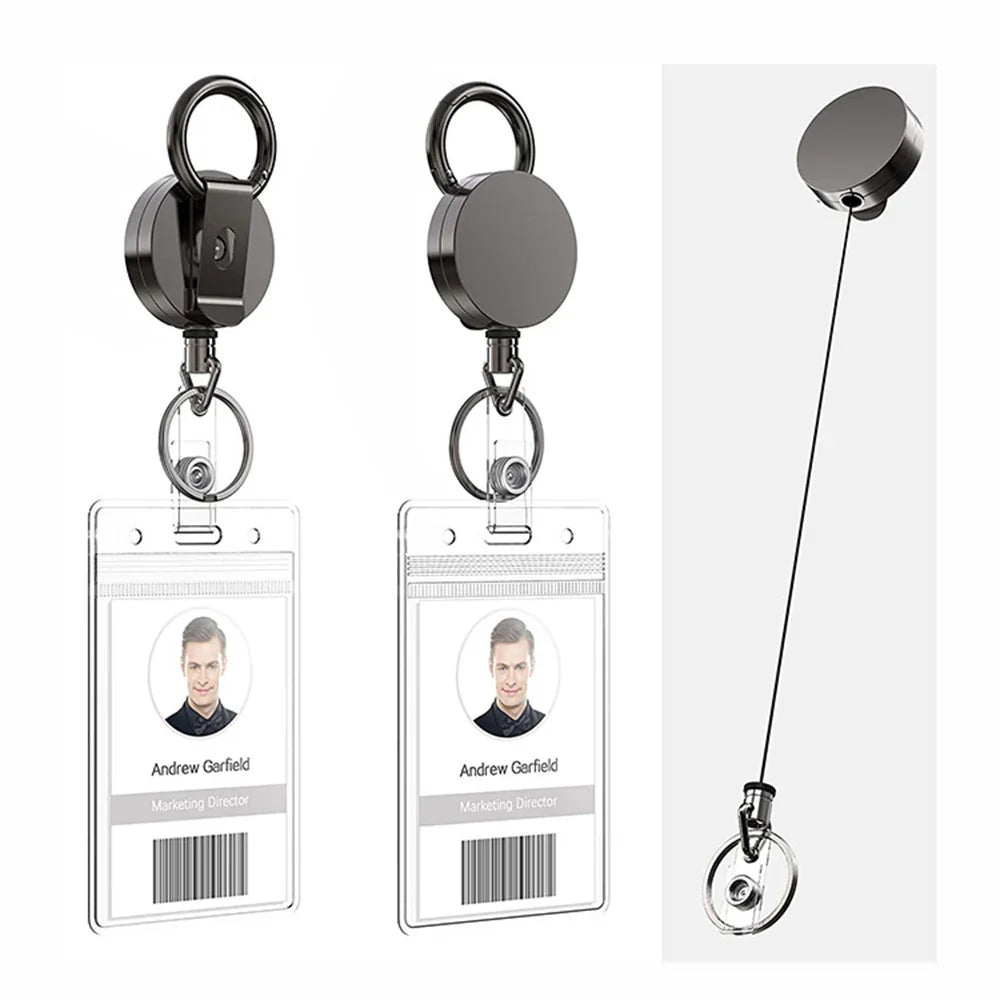 Retractable Metal Wire Keychain Badge Reel: ID Lanyard Holder with Recoil Chain Clips - Outdoor Key Ring Accessory