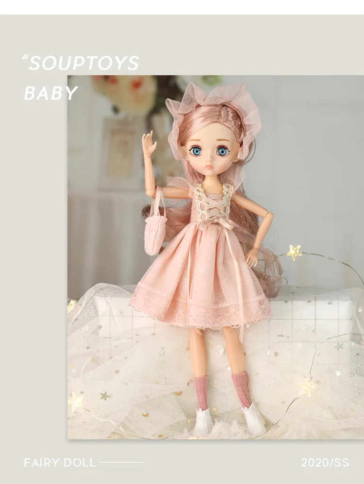 Slim 26cm BJD Doll for Girls – 13 Movable Joints with Princess Outfit, Blue Eyes & Eyelash Accessories
