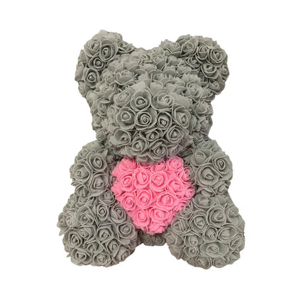 2024 40cm Rose Bear – Heart-Shaped Artificial Flower Teddy Bear for Valentine’s, Wedding, Birthday & Christmas Gifts