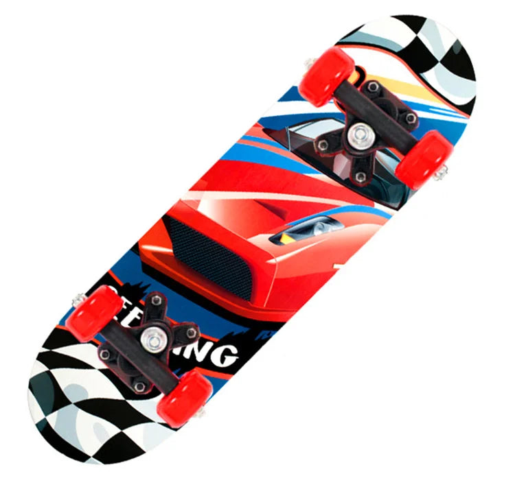 60cm Kids' Beginner Skateboard – Double Rocker Maple Deck with Cartoon Design for Outdoor Fun