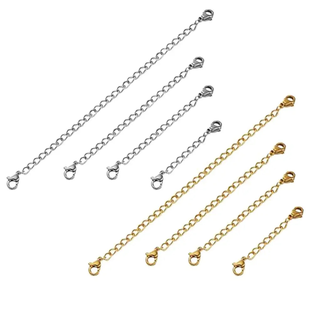 10pcs Stainless Steel Jewelry Extender Chains - Adjustable Necklace & Bracelet Extension Links with Lobster Clasps for DIY Crafting