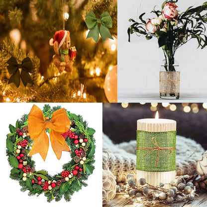3M/Roll Burlap Wired Ribbon Rolls - 60mm Width Wrapping Burlap Ribbon for DIY Christmas Crafts, Decorations, and Weddings