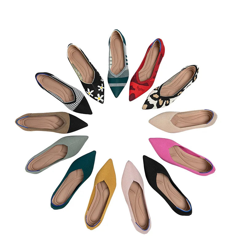 Women’s Pointed Flat Shoes - Comfortable Knitted Elastic Casual Fashion Shoes for Spring & Autumn Wear