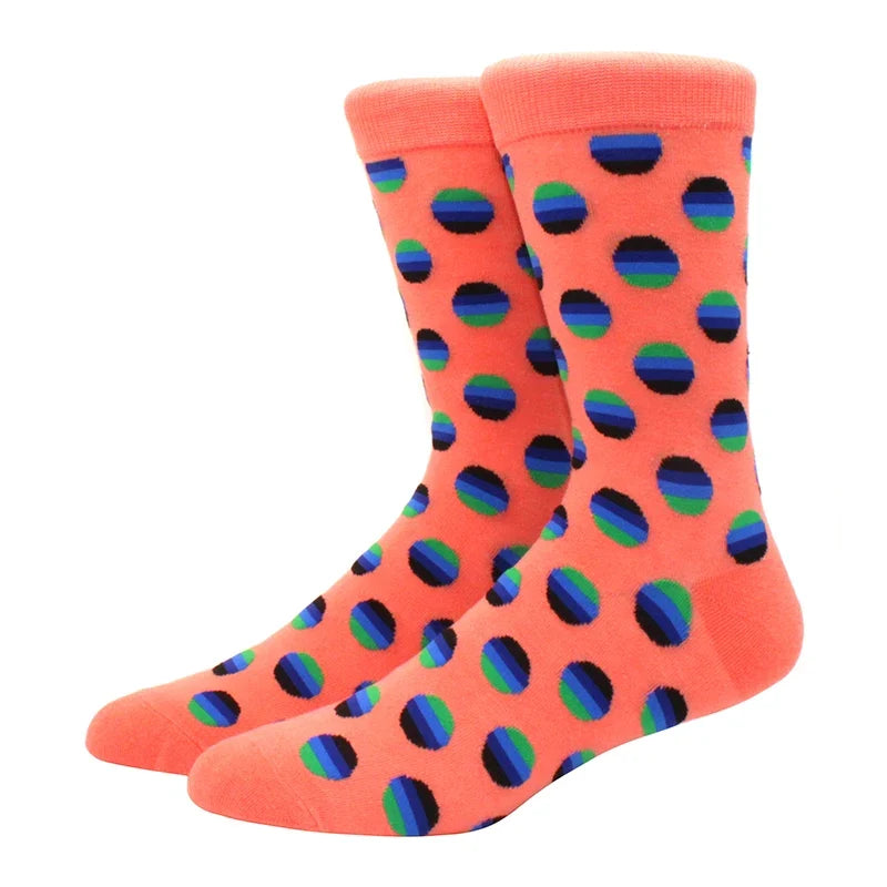 Men’s Funny Argyle Diamond Pattern Cotton Socks – Large Size 3D Geometric Crew Tube Socks, Combed Cotton Casual Novelty Socks