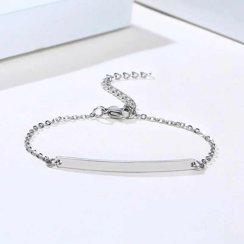 Elegant Personalized ID Bar Bracelet – 5mm Stainless Steel Link Chain for Women with Custom Name or Quote