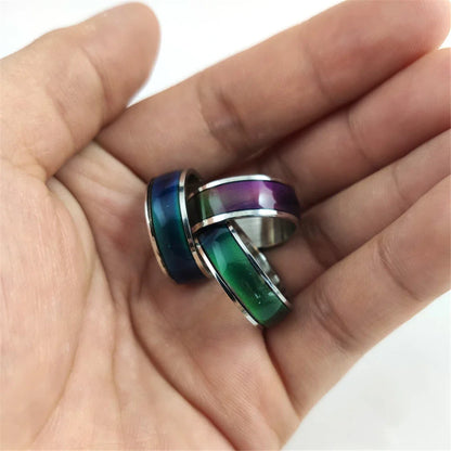 Changing Color Stainless Steel Mood Rings - Emotion Feeling Temperature Rings for Women, Men, Couples - Fine Jewelry Gift