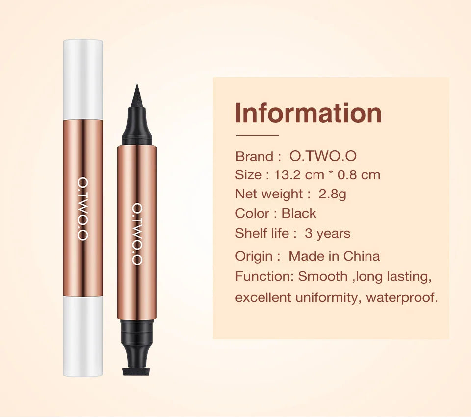 O.TWO.O Black Liquid Eyeliner Pen – Double-Ended Waterproof Fast-Dry Eye Liner for Women