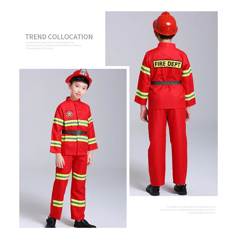 Kids Firefighter Costume – Halloween Sam Fireman Uniform Role Play Outfit for Boys Party & Cosplay Gift