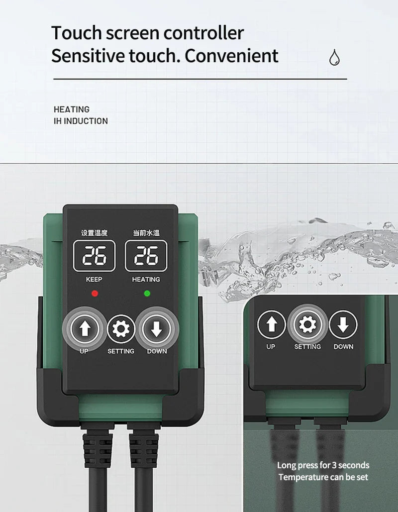 New Aquarium Submersible Heater – LCD Display, Adjustable Water Heating Rod, Auto Constant Temperature