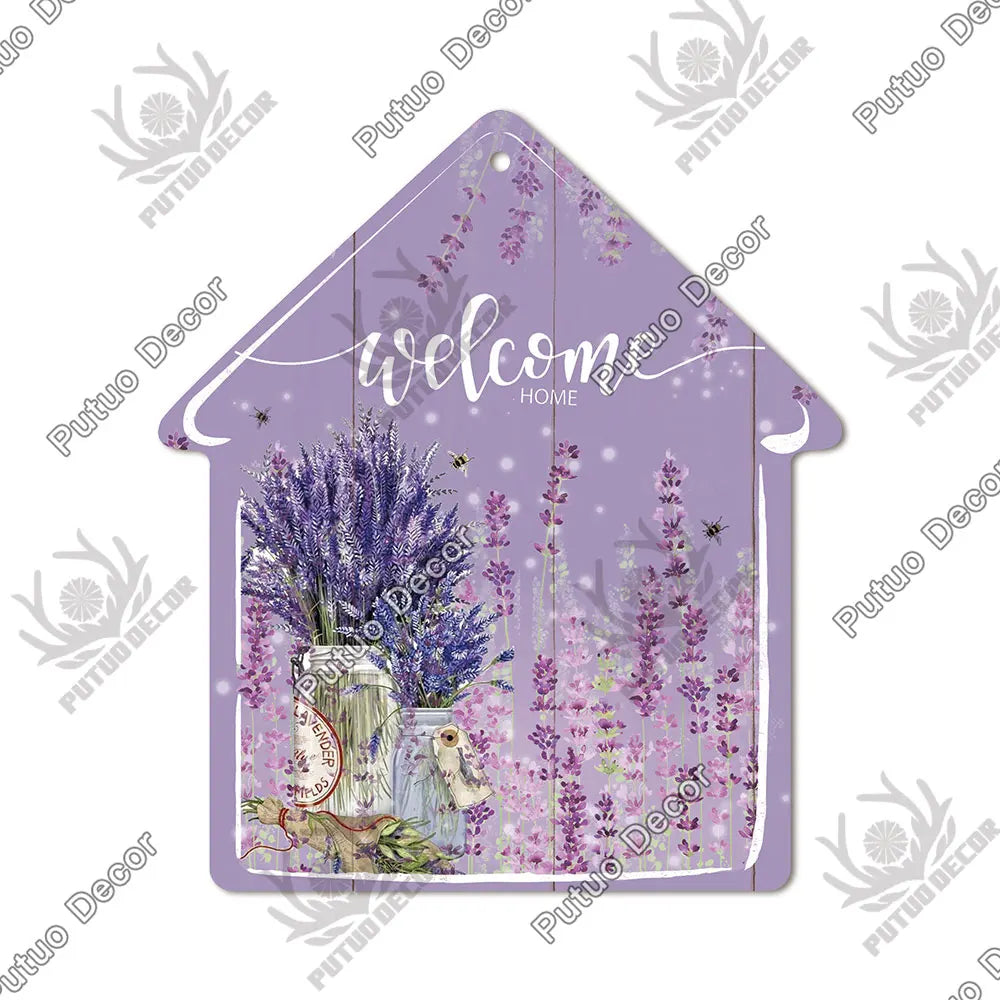Putuo Decor Welcome House Shaped Wooden Sign – Rustic Hanging Plate for Home, Living Room Wall Decor
