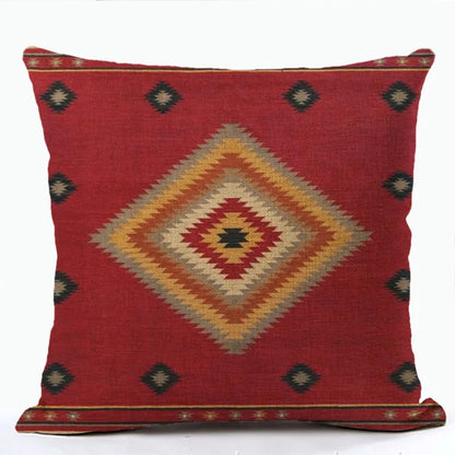 Bohemian Linen Cushion Cover – Multicolor Ethnic Geometric Pattern Decorative Pillow for Living Room Sofa