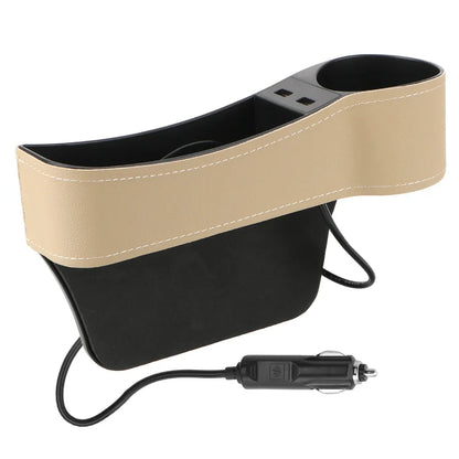 Car Seat Gap Organizer – Leather Auto Crevice Storage Box with Cup & Phone Holder, USB Option