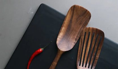 1-7pcs Teak Wood Tableware Set – Natural Wooden Spoons, Colander Spoon & Soup Skimmer Cooking Tool Kit