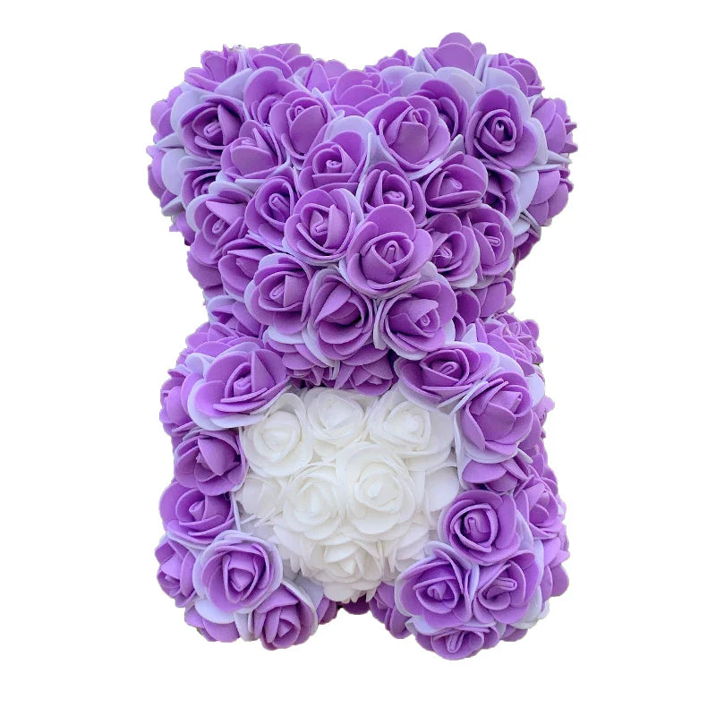 2024 40cm Rose Bear – Heart-Shaped Artificial Flower Teddy Bear for Valentine’s, Wedding, Birthday & Christmas Gifts