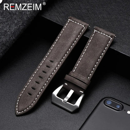 Genuine Leather Watch Band – Vintage Matte Black, Blue & Brown Strap for Men & Women, 18mm-24mm Wrist Bracelet