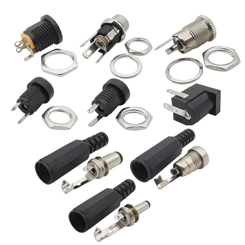10Pcs DC Power Connectors 5.5x2.1mm & 3.5x1.3mm – Male Female Jack Socket, Nut Panel Mount DC Power Adapter Connector