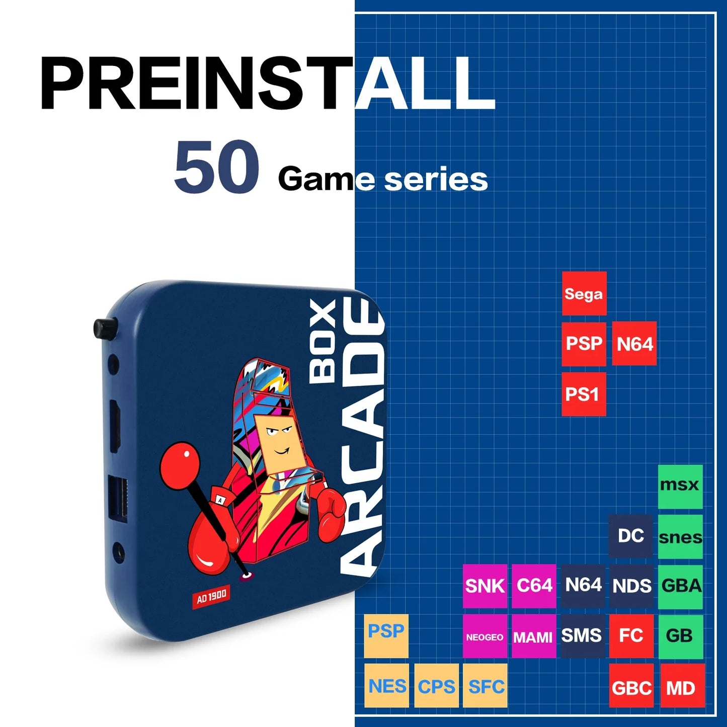 Arcade Box Game Console – 64GB Retro Gaming with 33,000+ Games for PS1/DC/Naomi, 4K HD Display for TV, Projector & Monitor