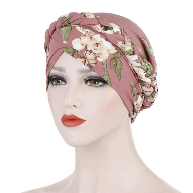 Women’s Cotton Head Scarf – Solid Turban Bonnet Hijab Cap with White Pearl Inner, Muslim Arab Wrap