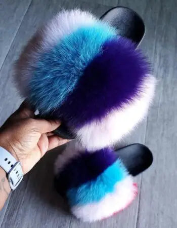 Girls’ Luxury Fluffy Fur Slippers – Warm Plush Indoor Flip Flop Slides for Women, New Arrival
