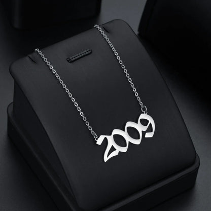Stainless Steel Birth Year Necklace 1980-2021 - Choker Date Number Pendant for Men and Women, Commemorative Jewelry Gift