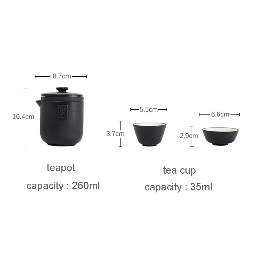HMLOVE Ceramic Teapot Set – 1 Pot & 4 Cups Chinese Kung Fu Gaiwan with Strainers, 260ML Portable Travel Teaware Gift for Business