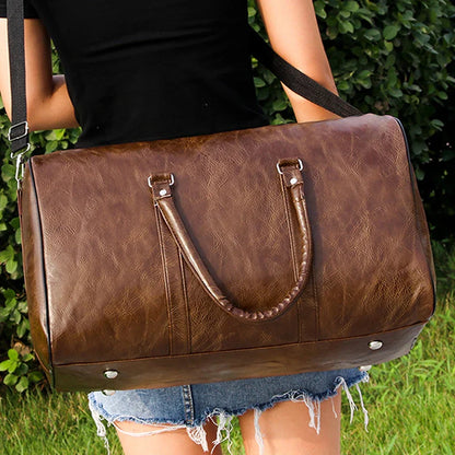 Leather Travel Duffle Bag – Large Fitness & Luggage Shoulder Bag for Men, Black PU Fashion Zipper Handbag