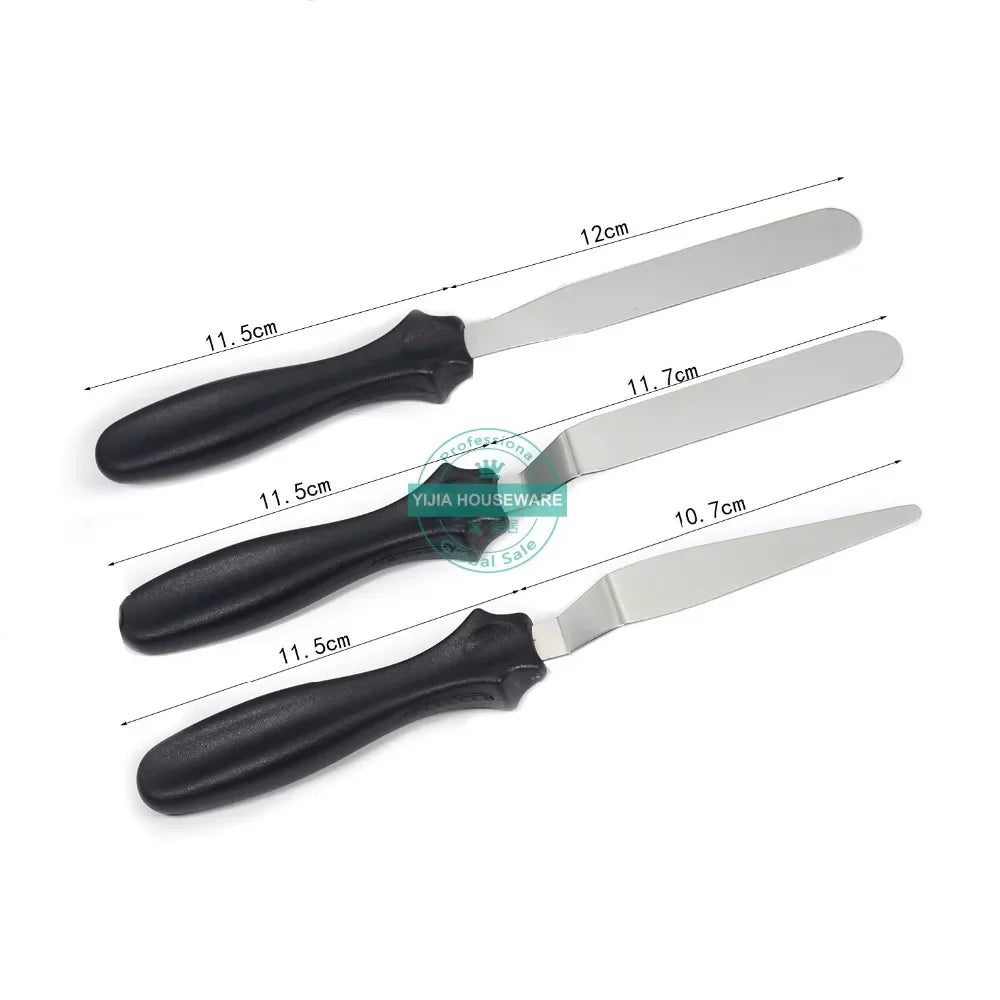 Small 3-Piece Cranked (Angled) Spatula Palette Knife Set — Icing, Fondant & Cake Decorating Tools