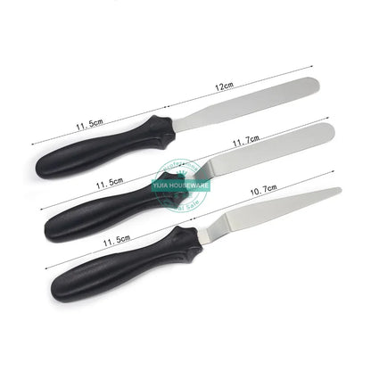 Small 3-Piece Cranked (Angled) Spatula Palette Knife Set — Icing, Fondant & Cake Decorating Tools