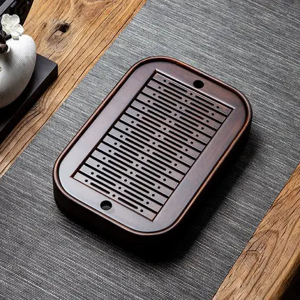 Natural Bamboo Wood Tea Tray – Rectangle Tea Set with Drainage, Water Storage Board for Chinese Tea Cups, Home Accessories