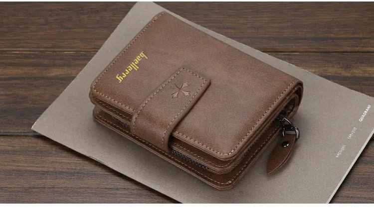 New Business Men’s Wallet — High-Quality PU Leather Zipper Card & Coin Holder, Vintage Male Purse