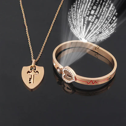 Couple Jewelry Set – Stainless Steel Love Heart Lock Bracelets & Key Pendant Necklace for Men & Women Gift