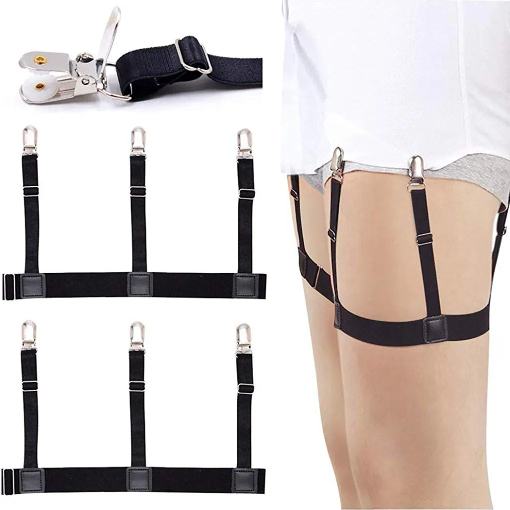 Men's Adjustable Elastic Shirt Stays - Shirt Tuckers Garters with Non-Slip Locking Clamps for Police, Military in Black