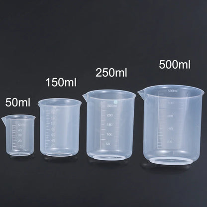 1/4PCS Plastic Measuring Cups – 50ml/150ml/250ml/500ml Graduated Beaker Set for Lab, Kitchen & Baking Measurement Tools