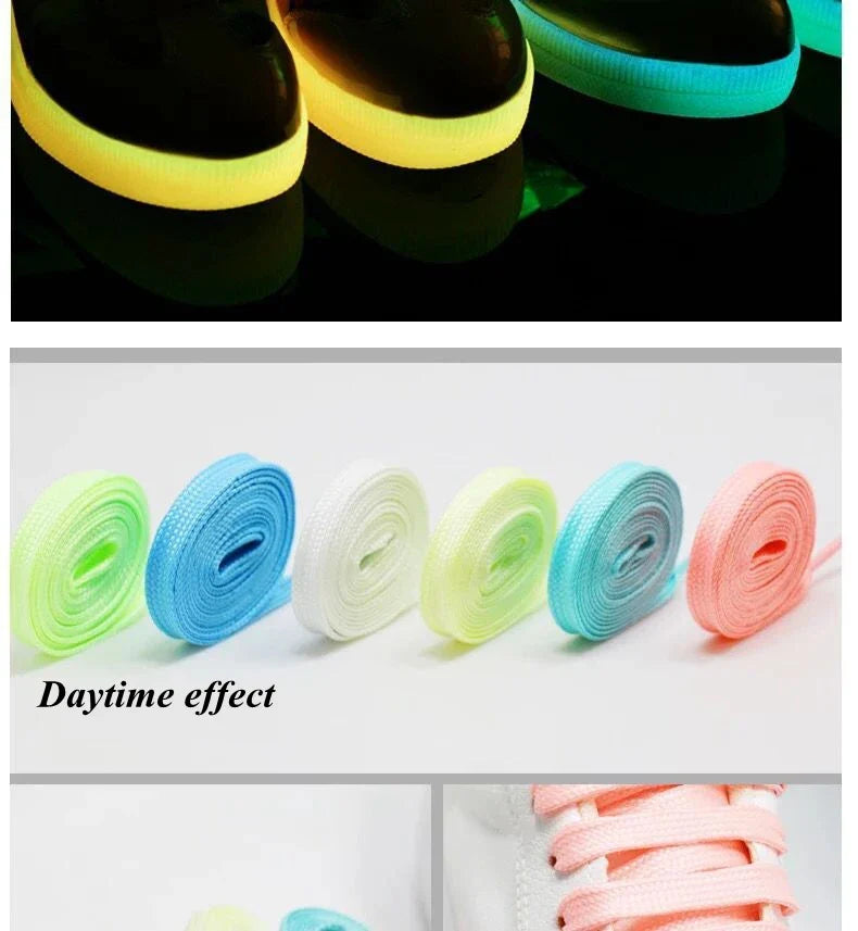 Luminous Flat Shoelaces - Glow in the Dark Fluorescent Sneaker & Canvas Shoe Laces, 80/100/120/140cm