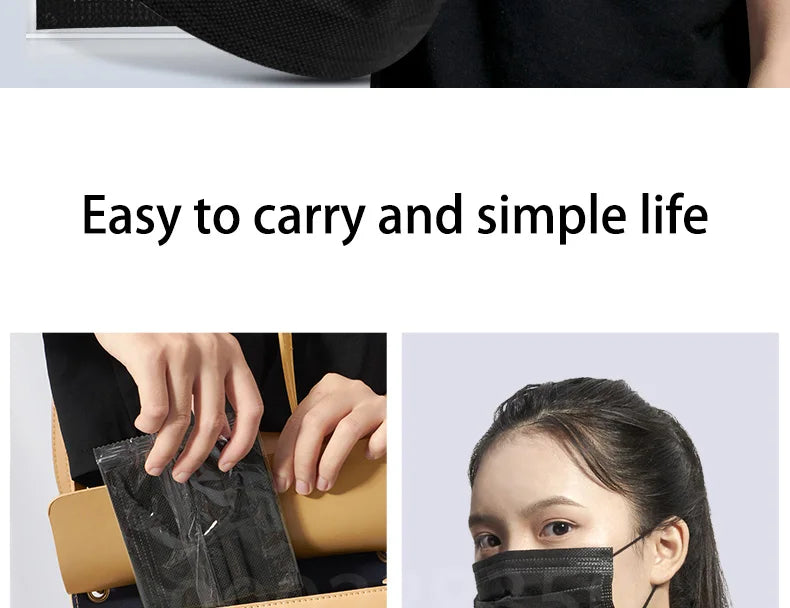 10-500PCS Adult Disposable Masks – Individual Black 3-Layer Anti-Dust Face Masks