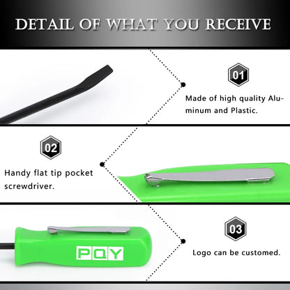 Mini Pocket Clips Screwdriver with Strong Magnetic Slotted Tip + Pocket Pry Bar - Short Angled Handy Tool with 4-Sided Grip