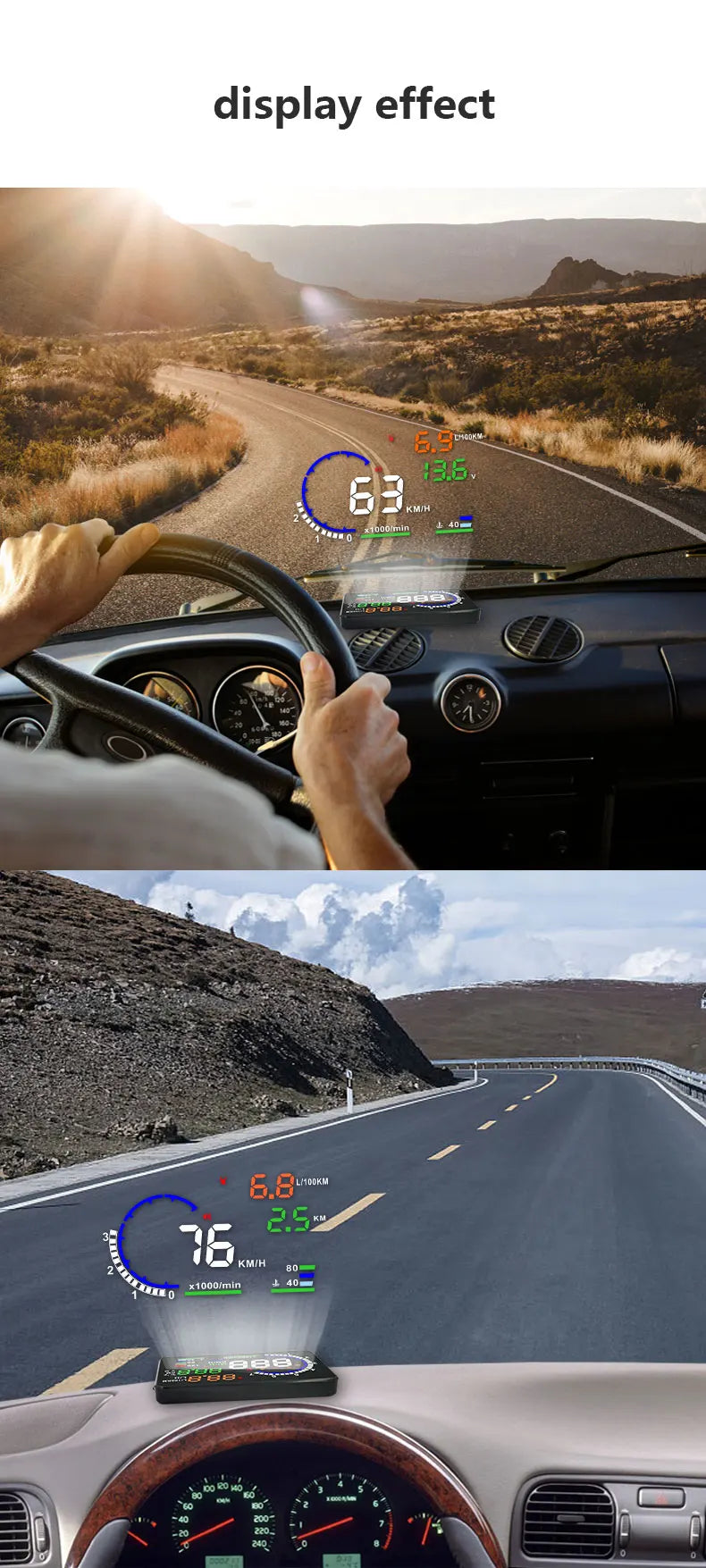 ADQ 5.5" OBD2 HUD Car Head-Up Display – Digital Speedometer, Tachometer, Windshield Projector with Speed, Water Temp & RPM Alarm