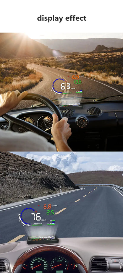 ADQ 5.5" OBD2 HUD Car Head-Up Display – Digital Speedometer, Tachometer, Windshield Projector with Speed, Water Temp & RPM Alarm