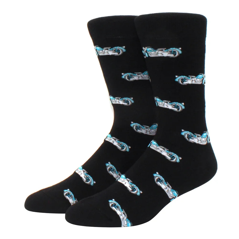 Men's Colorful Combed Cotton Jacquard Crew Socks - Striped Business Casual Dress Socks